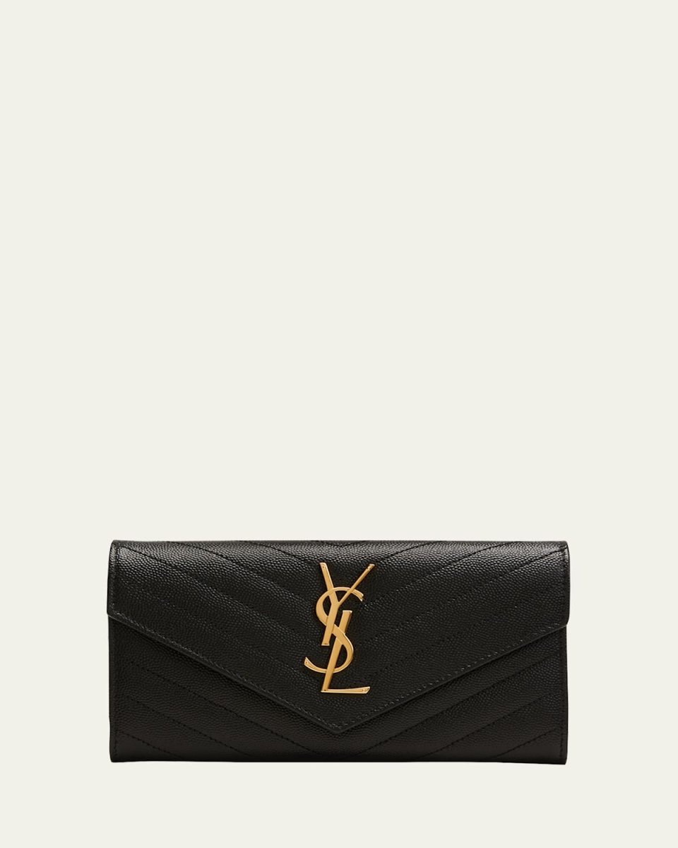 YSL Monogram Large Flap Wallet in Grained Leather
